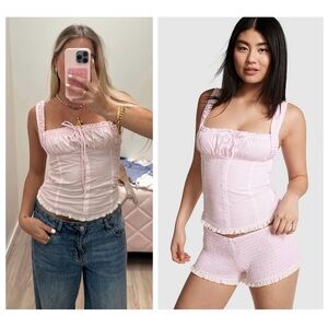 PINK x Frankie’s Bikinis Delila Poplin Tank Top in Gingham Pink